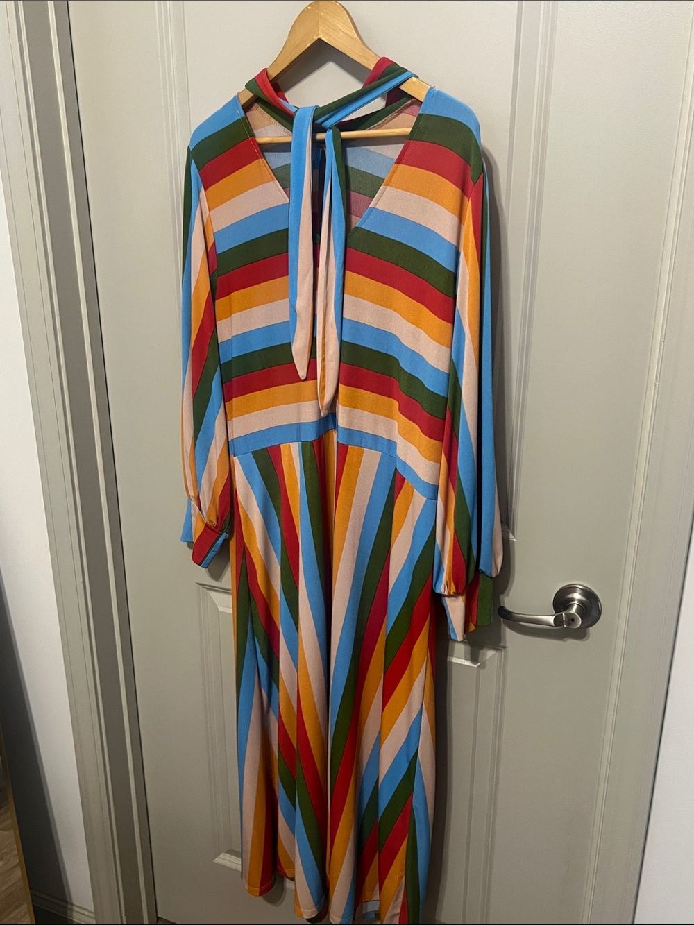 Eloquii Rainbow Stripe Maxi Dress with Tie Back